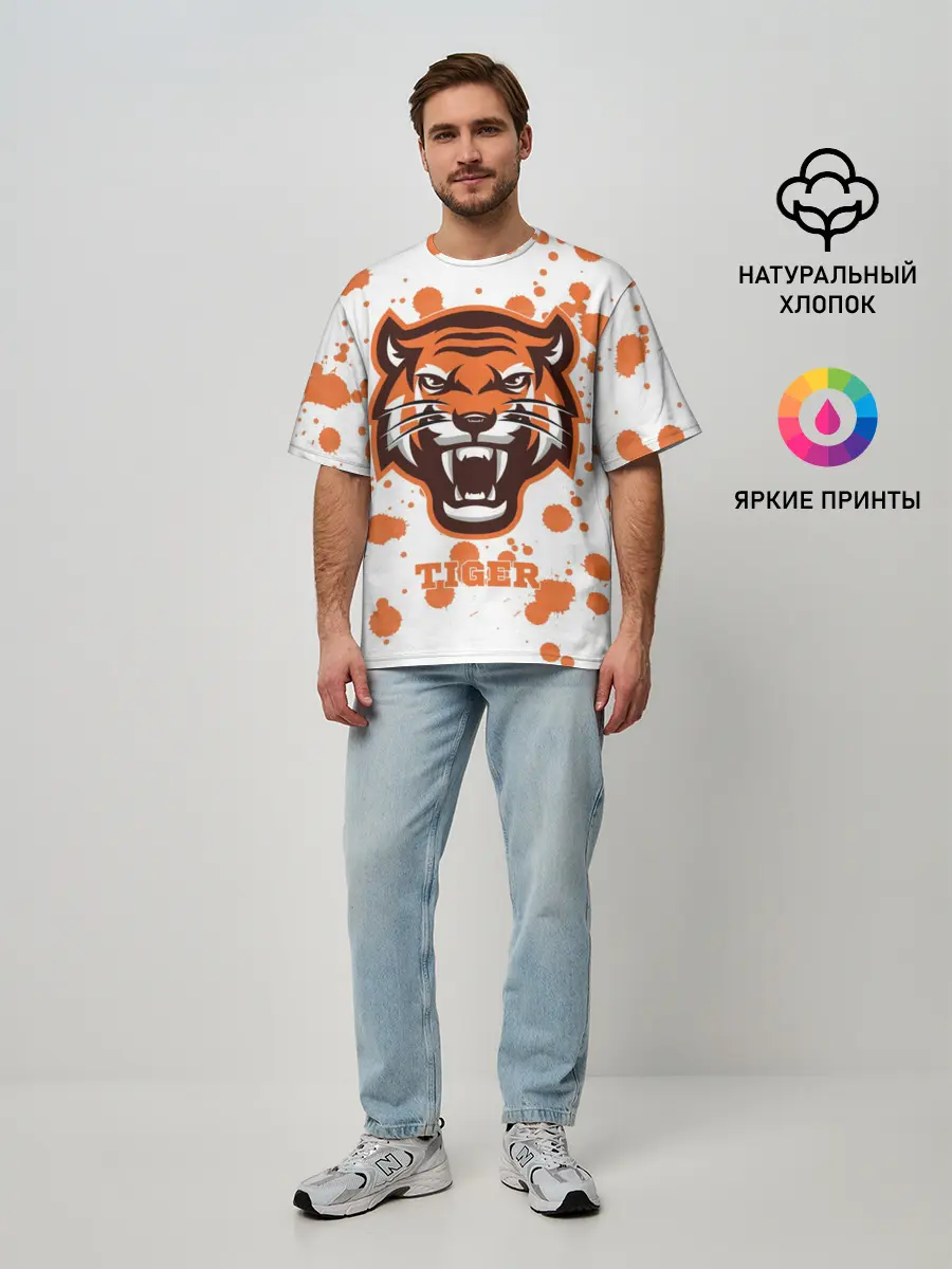 Мужская футболка оверсайз / Огненный тигр