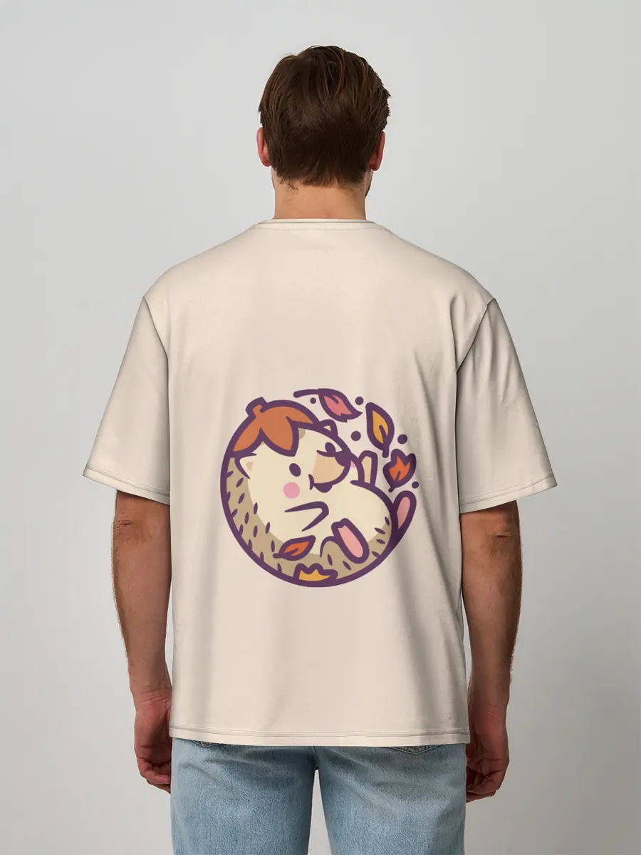 Мужская футболка оверсайз / Ёжик листья милый рисунок