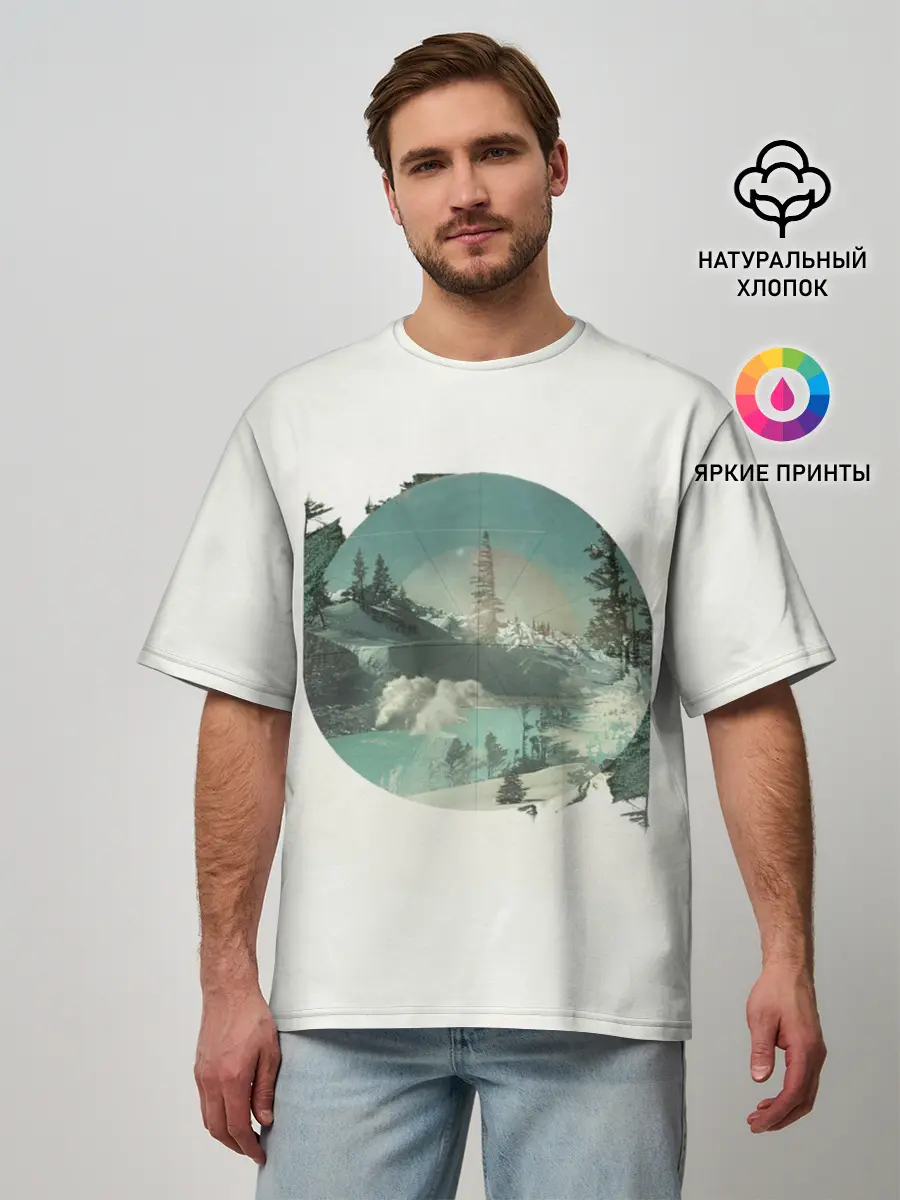 Мужская футболка оверсайз / Необычное окно