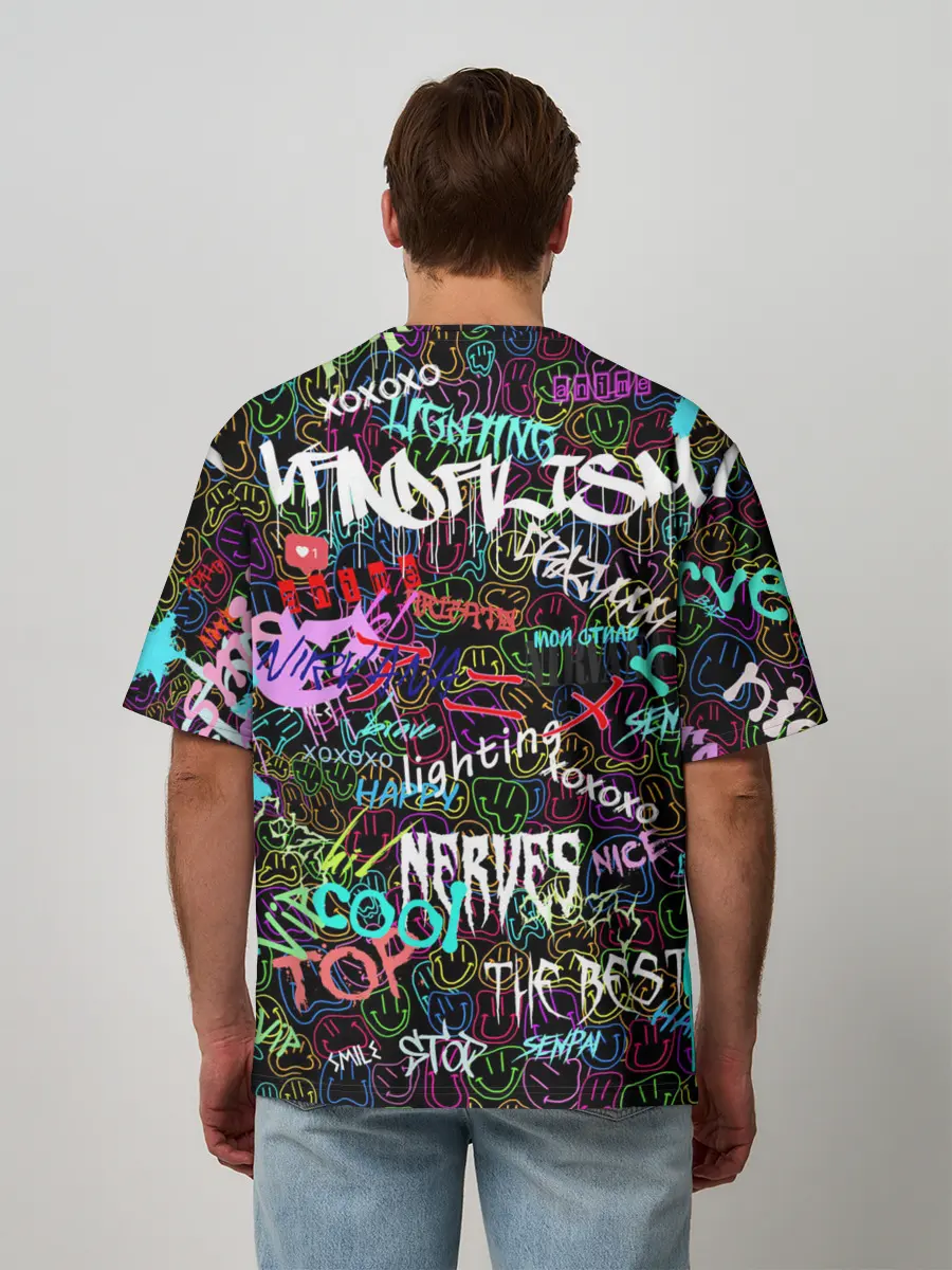 Мужская футболка оверсайз / neon graffiti | Smile