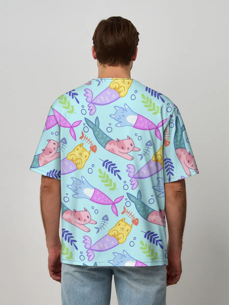 Мужская футболка оверсайз / КОТЫ РУСАЛКИ