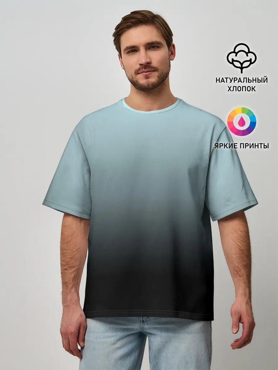 Мужская футболка оверсайз / Black and Blue gradient