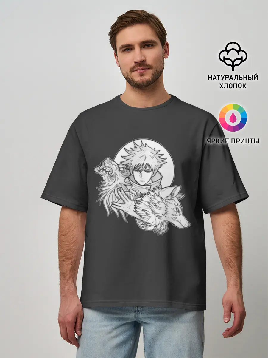 Мужская футболка оверсайз / Megumi с волком
