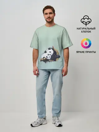 Мужская футболка оверсайз / акварельные панды