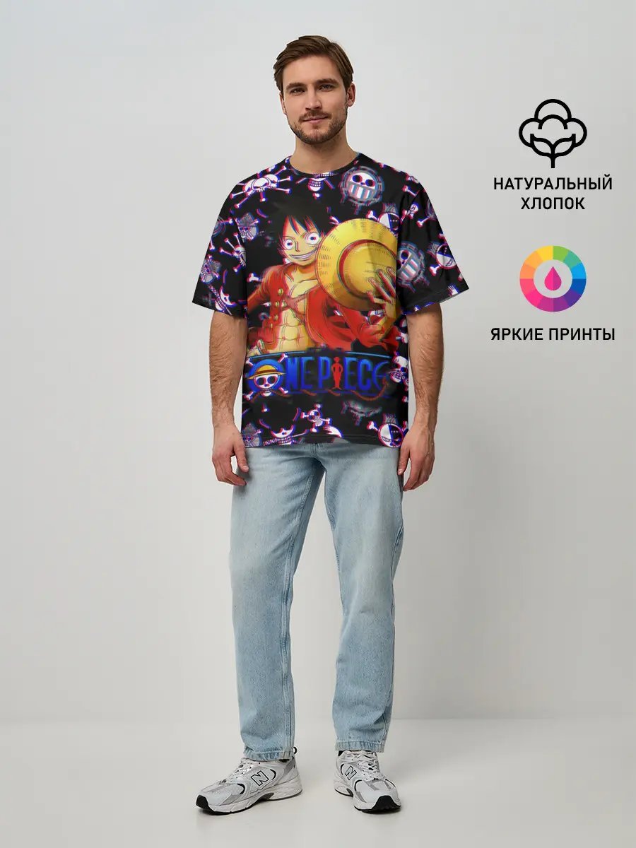 Мужская футболка оверсайз / Луффи One Piece | Glitch