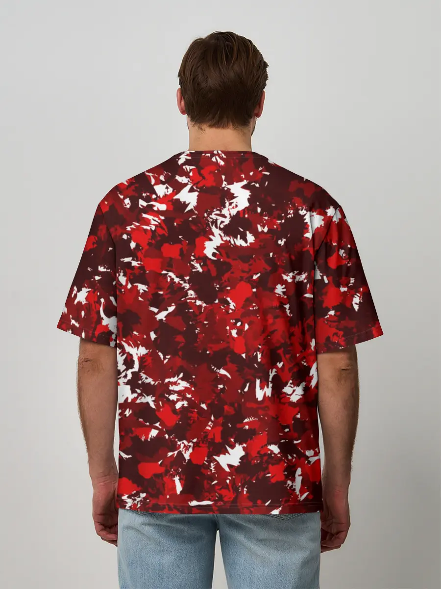 Мужская футболка оверсайз / Краснобелый камуфляж с кабаном