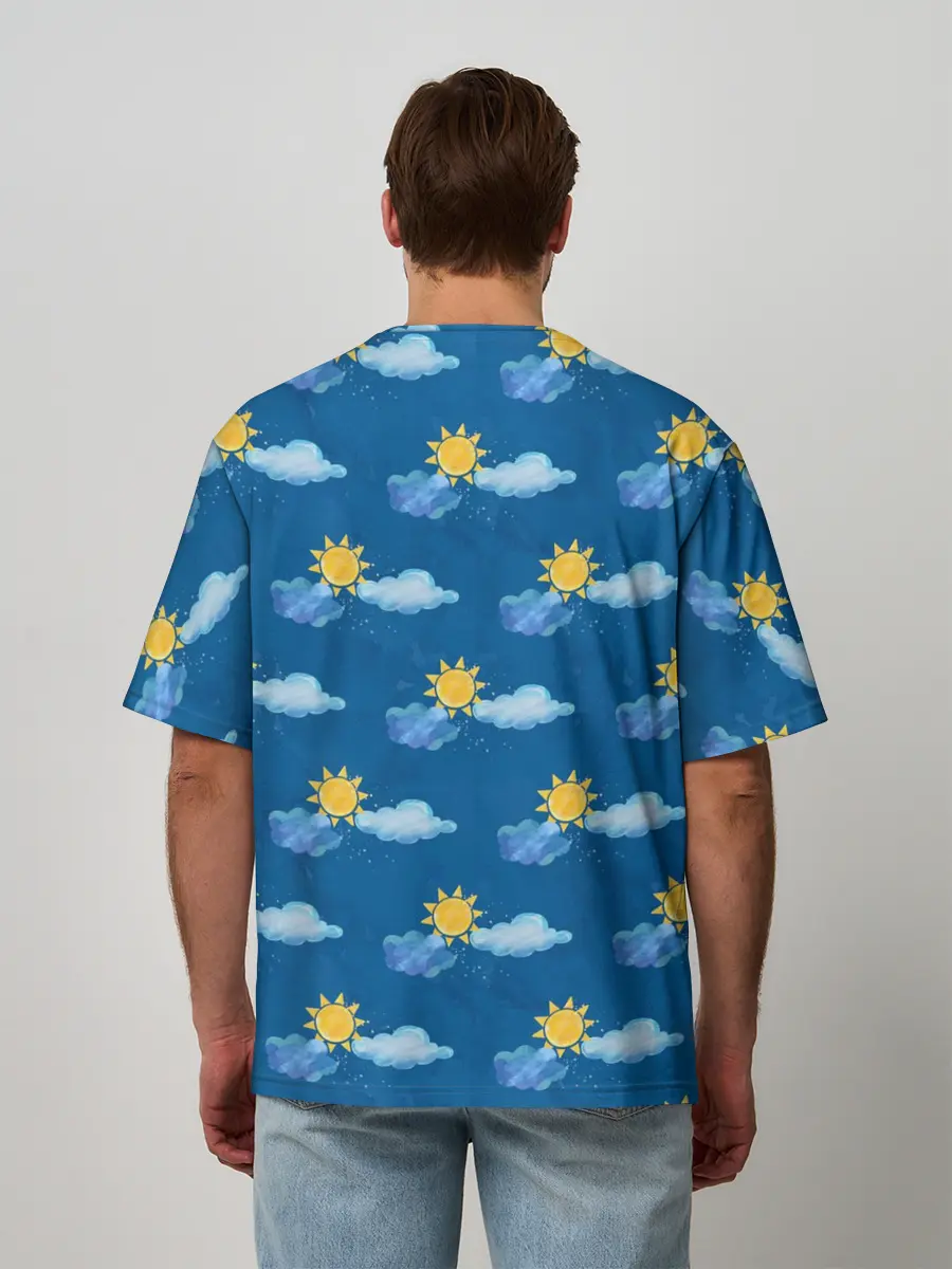 Мужская футболка оверсайз / Облака и солнце