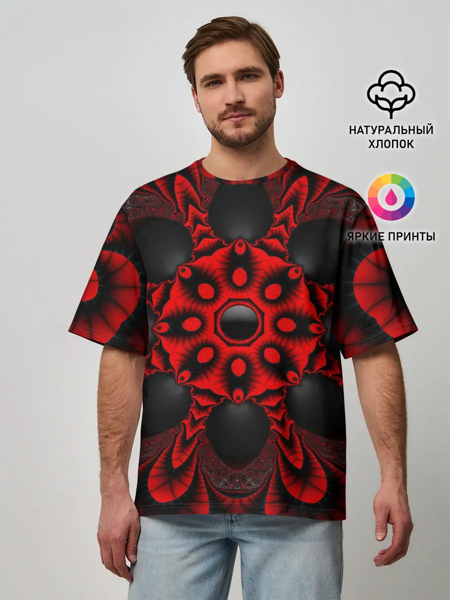 Мужская футболка оверсайз / Красный цветок
