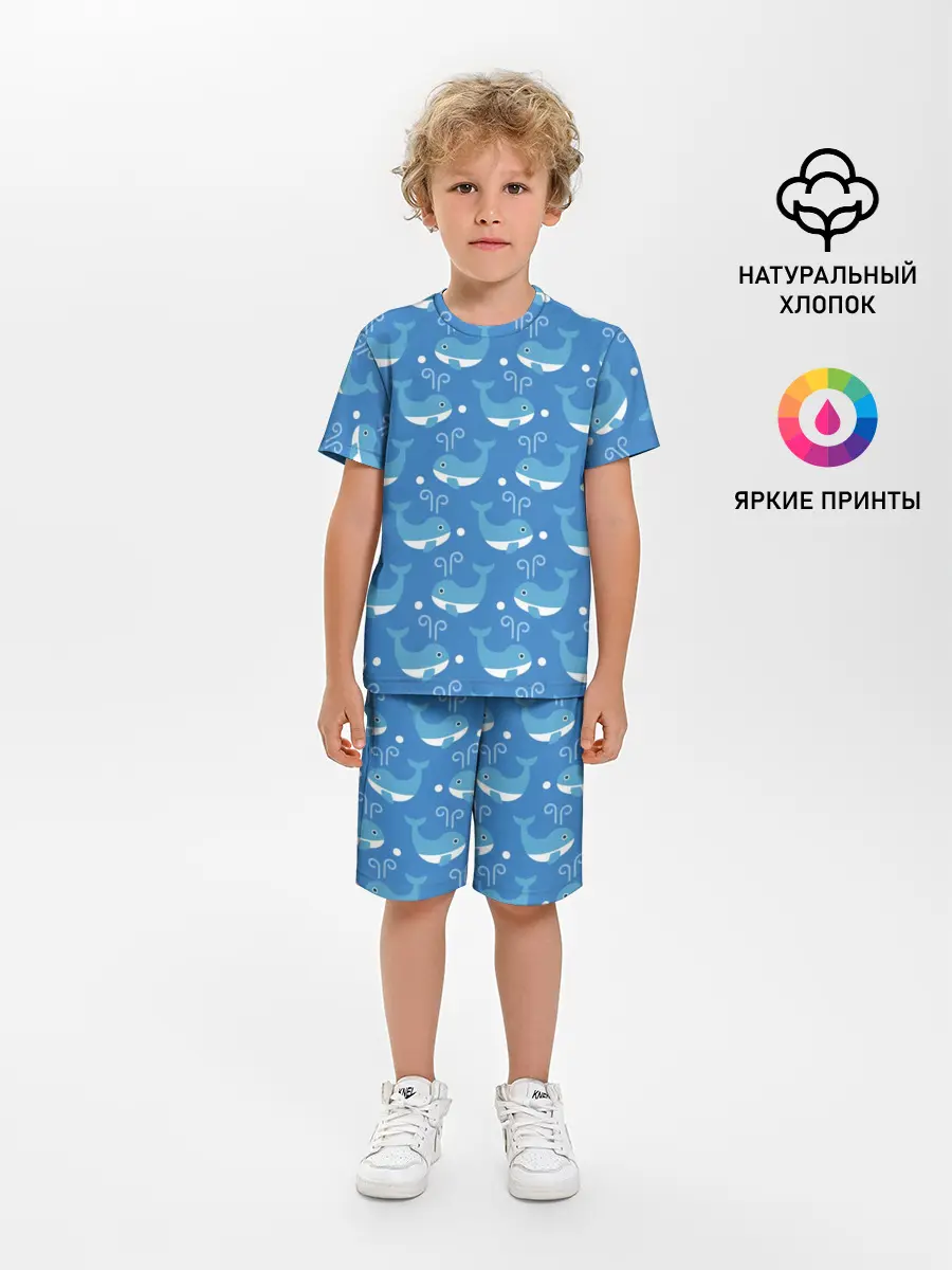 Детская пижама с шортами / Киты паттерн