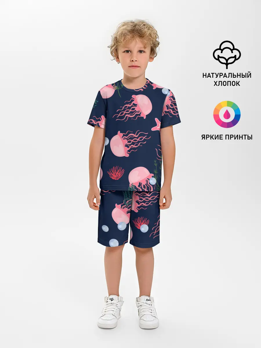 Детская пижама с шортами / розовые медузы