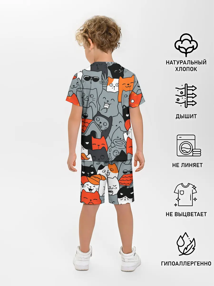 Детская пижама с шортами / Разноцветные коты
