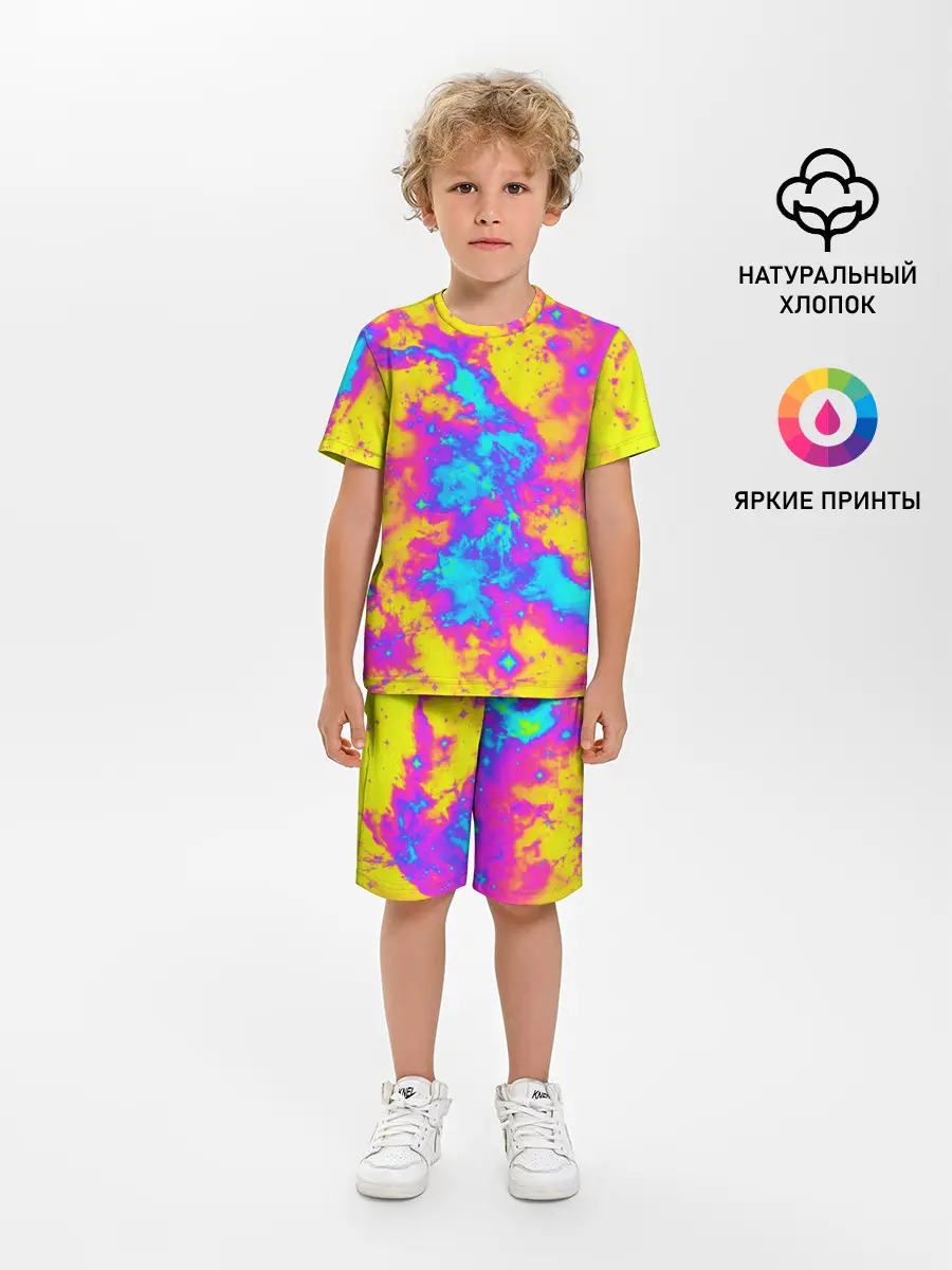 Детская пижама с шортами / Яркая абстракция космических красок