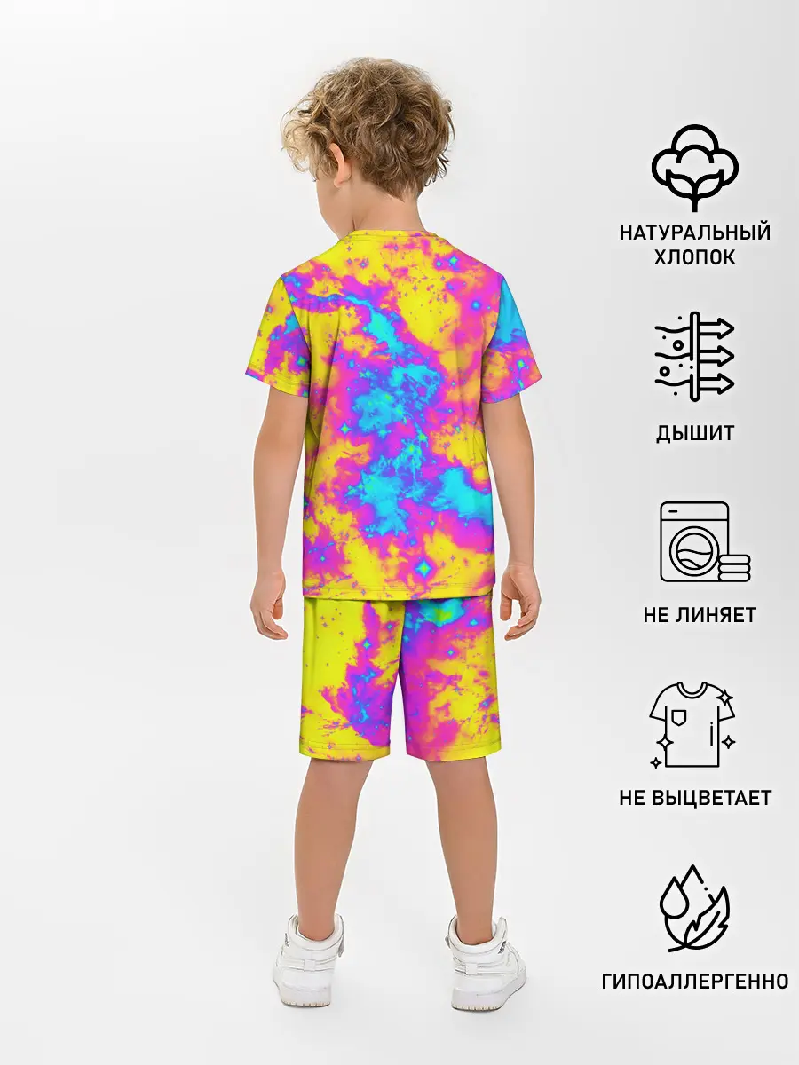 Детская пижама с шортами / Яркая абстракция космических красок