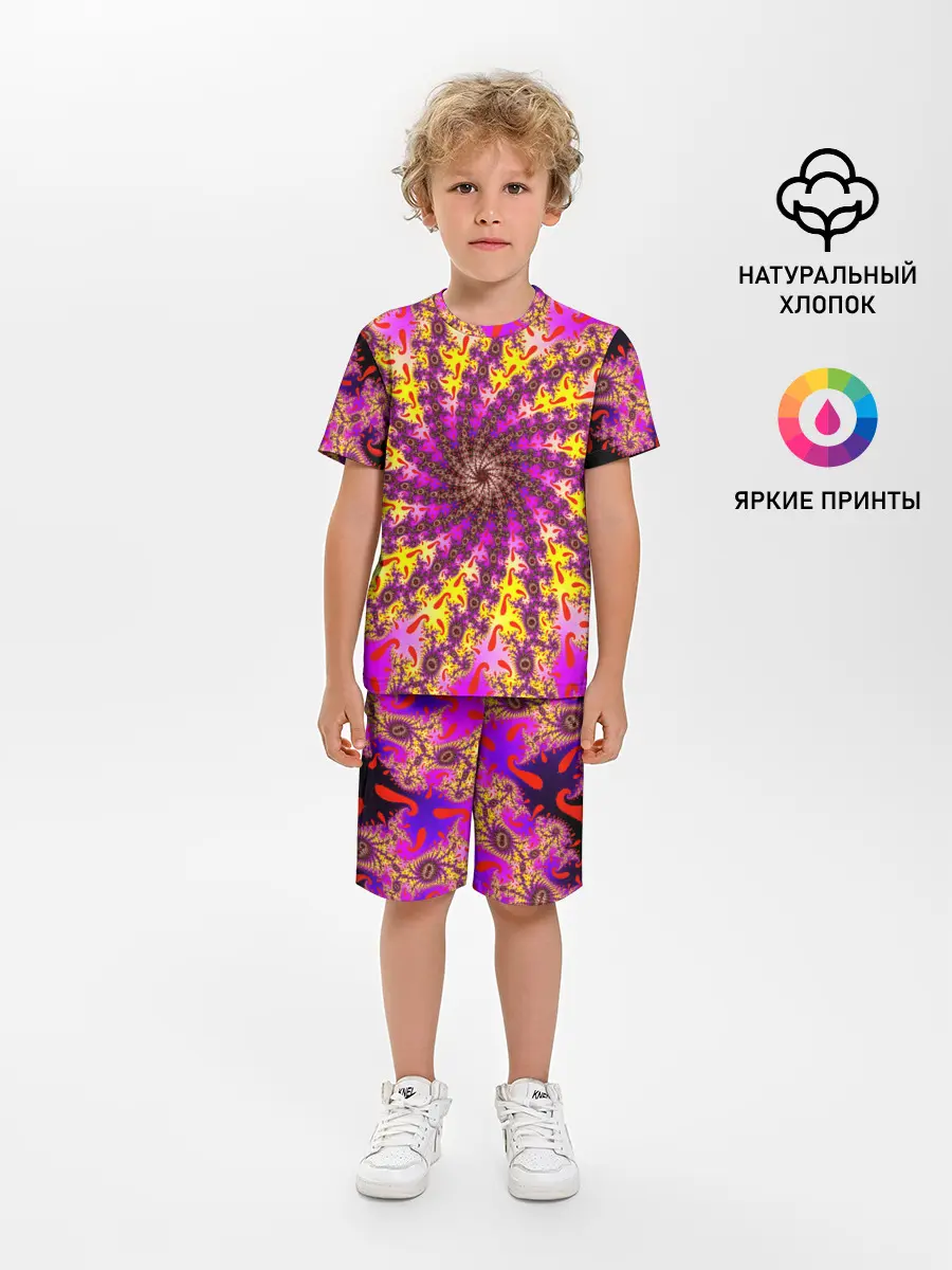 Детская пижама с шортами / НЕОНОВЫЙ РОЗОВЫЙ ФРАКТАЛ