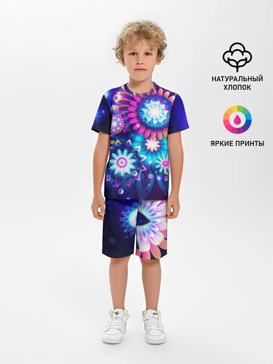 Детская пижама с шортами / Неоновые Цветы