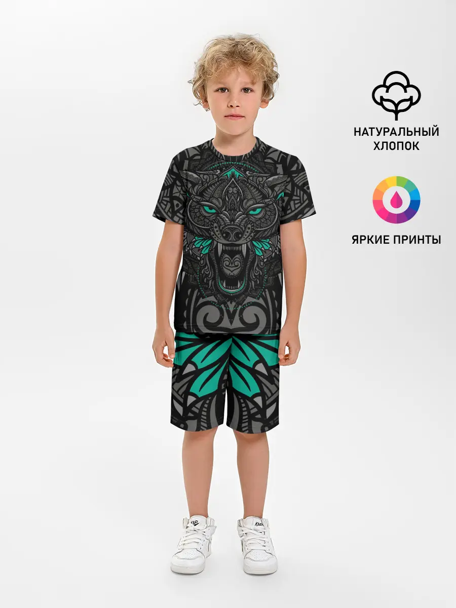 Детская пижама с шортами / Рисунок волк