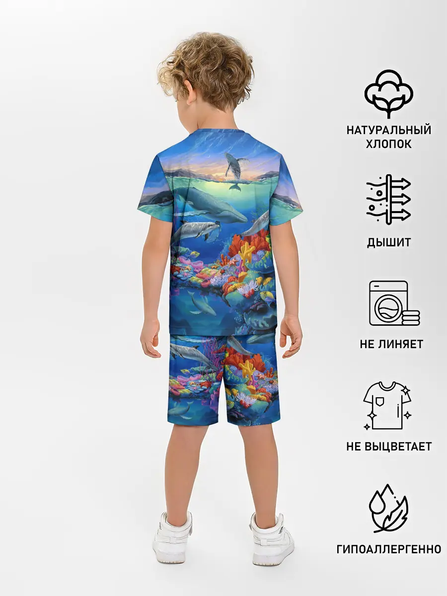 Детская пижама с шортами / Киты и дельфины
