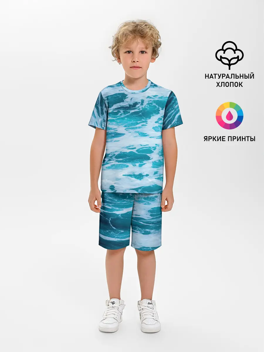 Детская пижама с шортами / Вода волны пена море