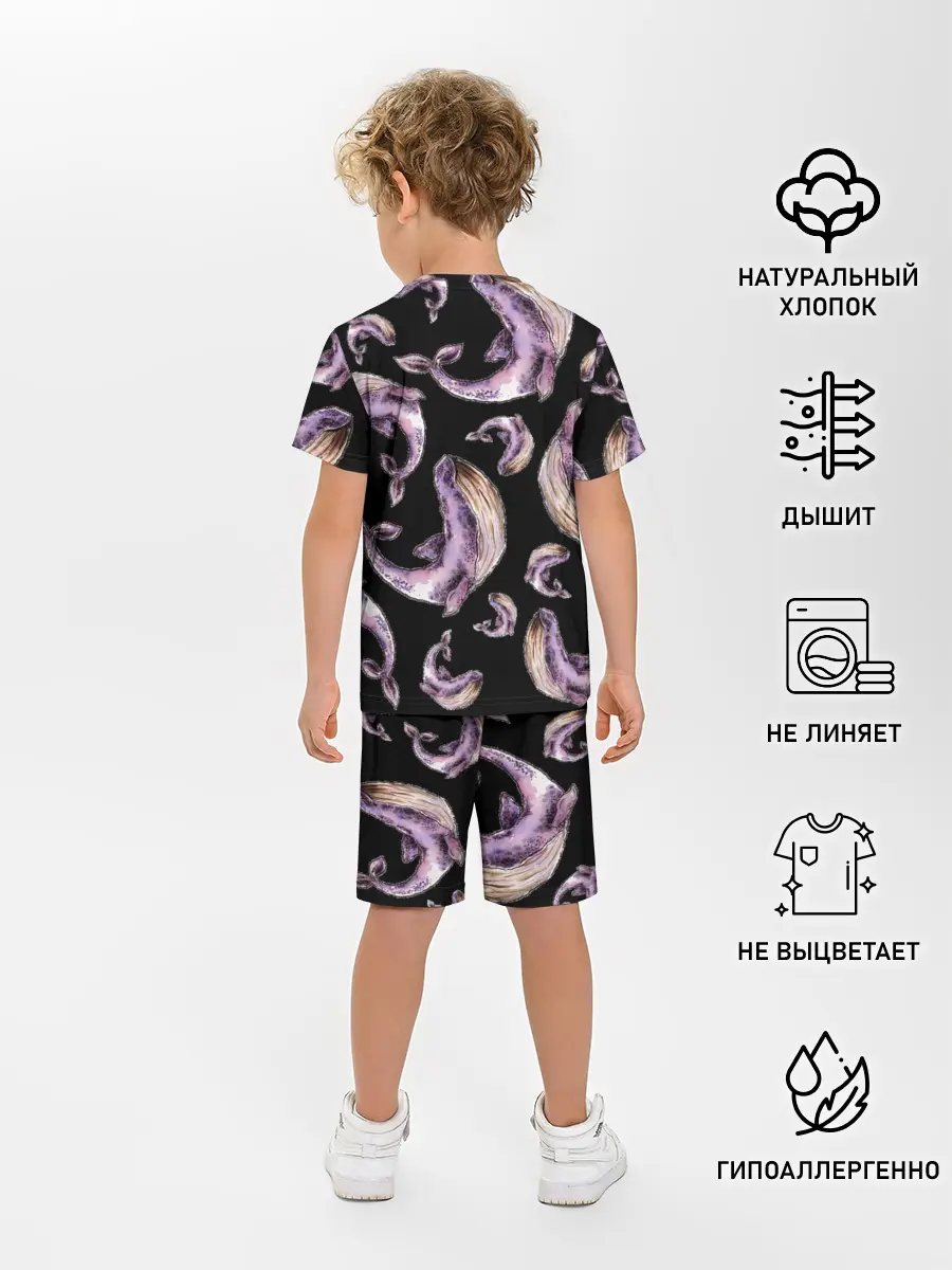 Детская пижама с шортами / Лиловые киты