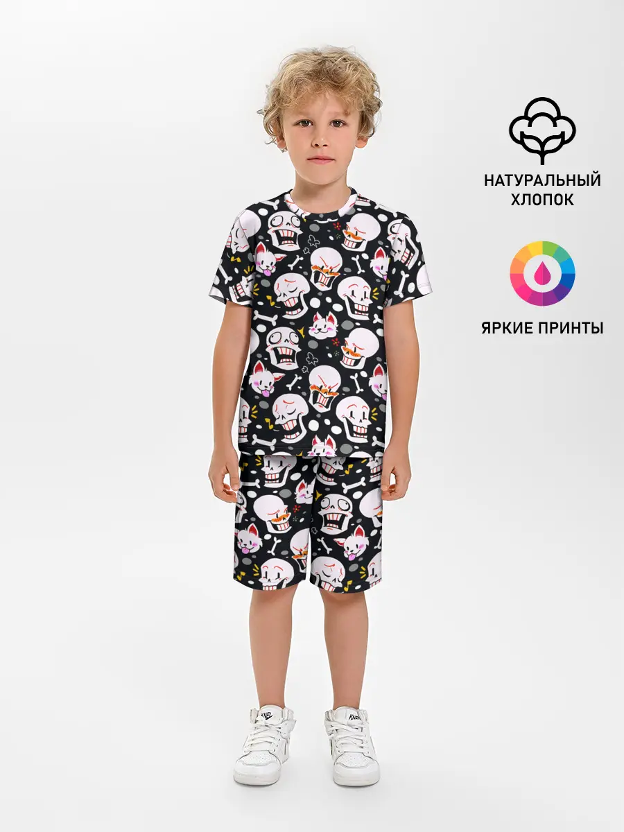 Детская пижама с шортами / Черепа и Котики