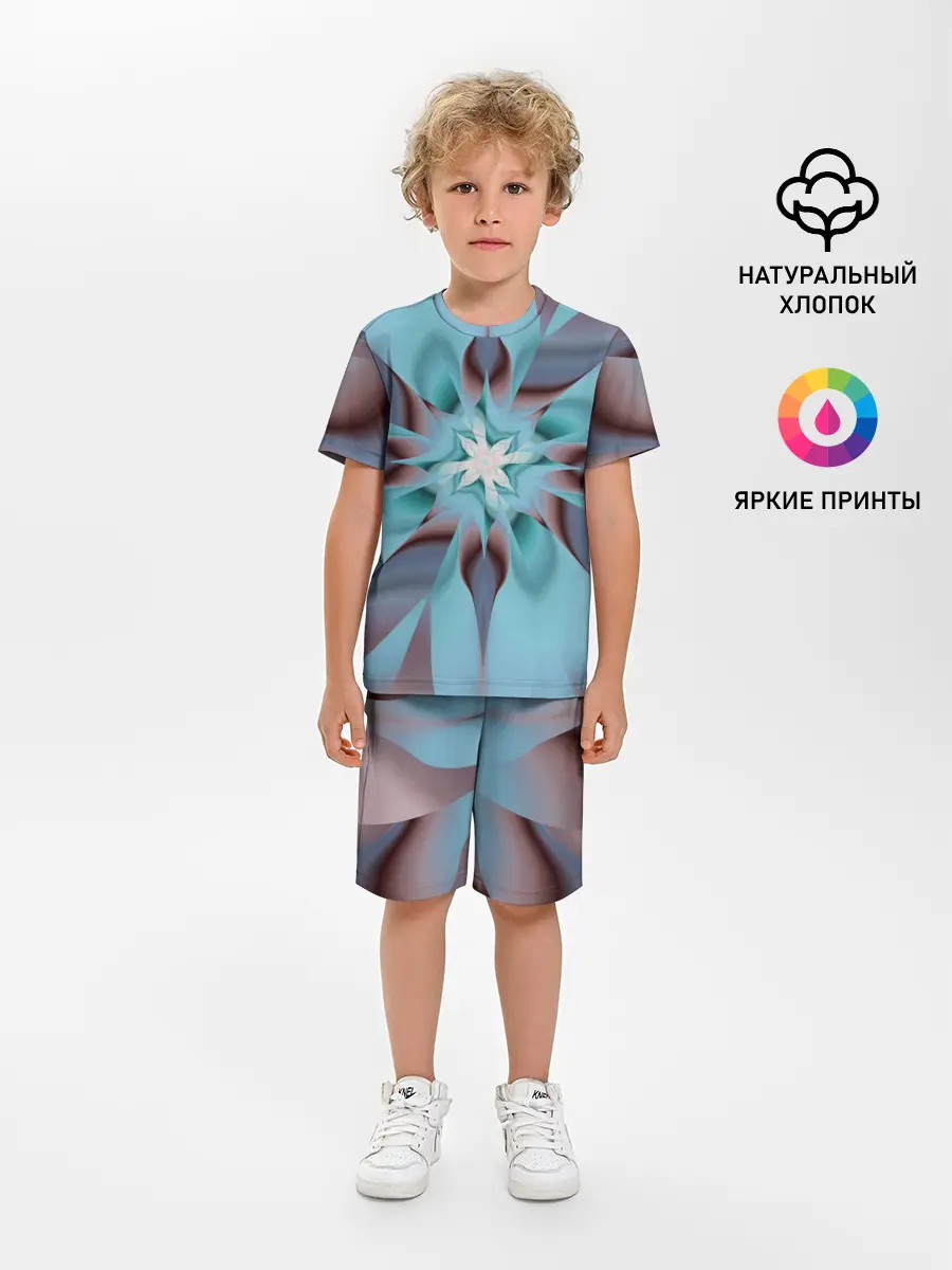 Детская пижама с шортами / Абстрактный цветок. Голубой.