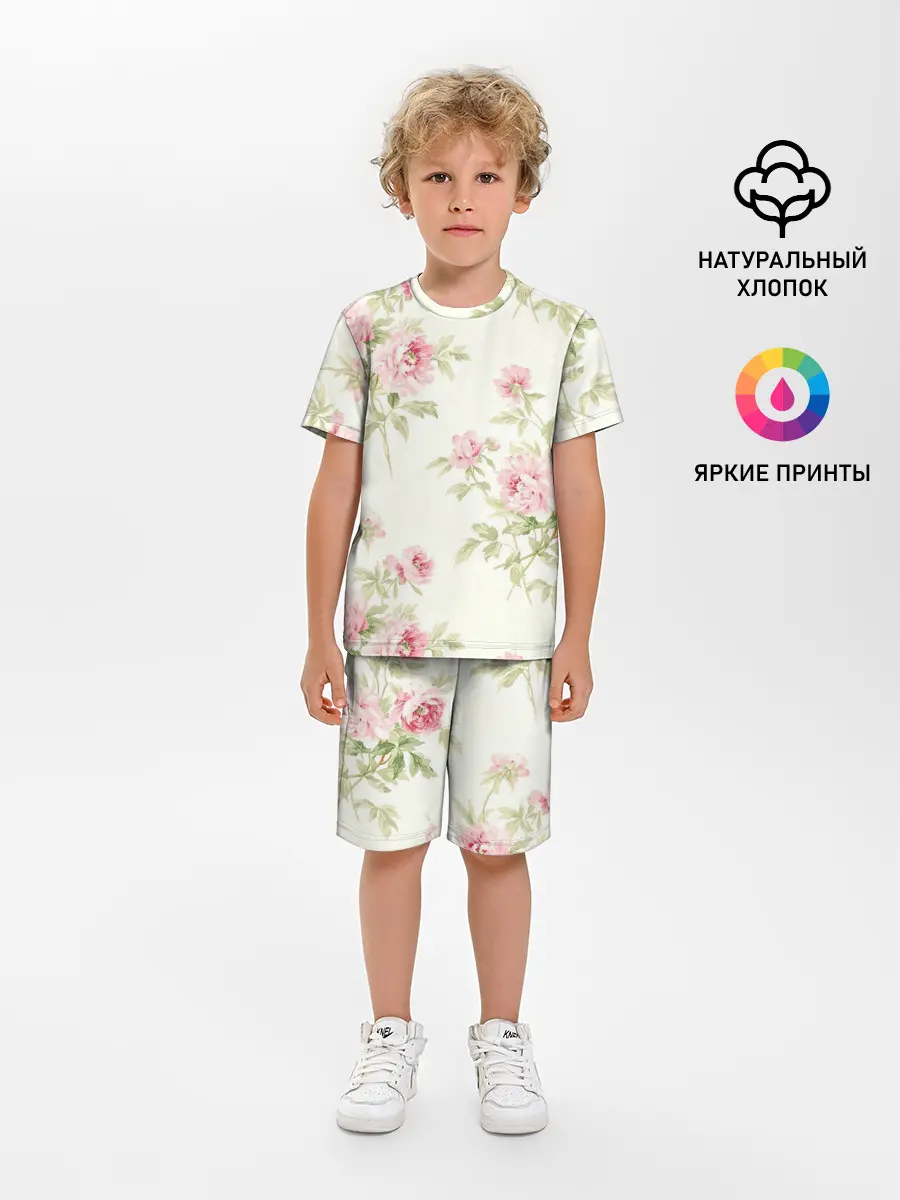 Детская пижама с шортами / Розовые розы