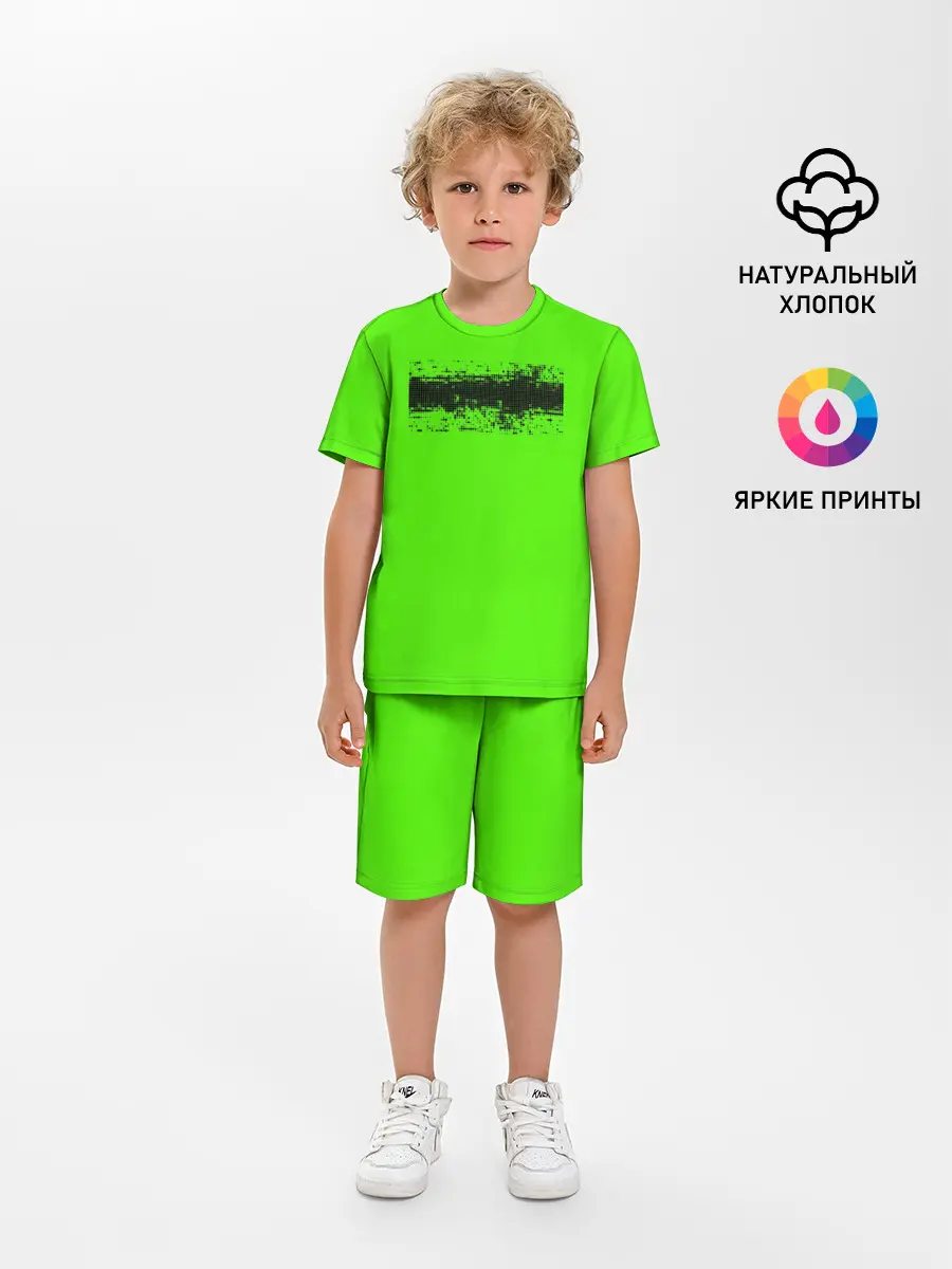Детская пижама с шортами / Гранж зеленый