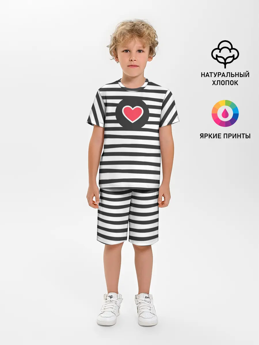 Детская пижама с шортами / Сердце в полоску