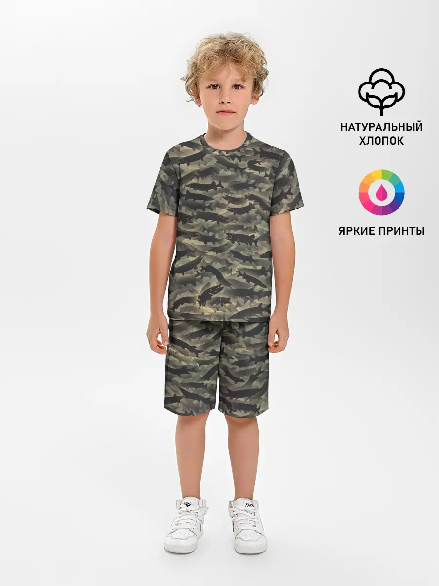 Детская пижама с шортами / Камуфляж с щуками