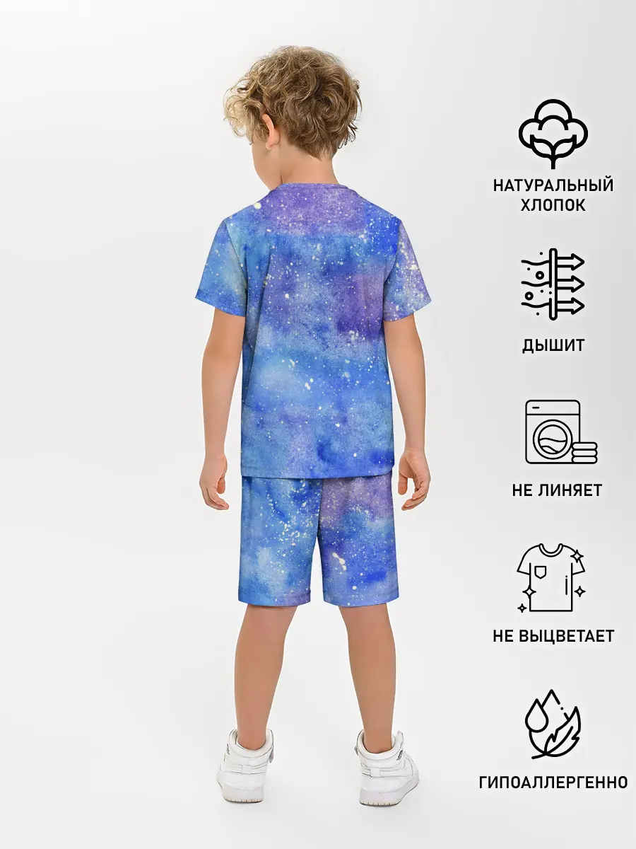 Детская пижама с шортами / Акварельные разводы и брызги красок