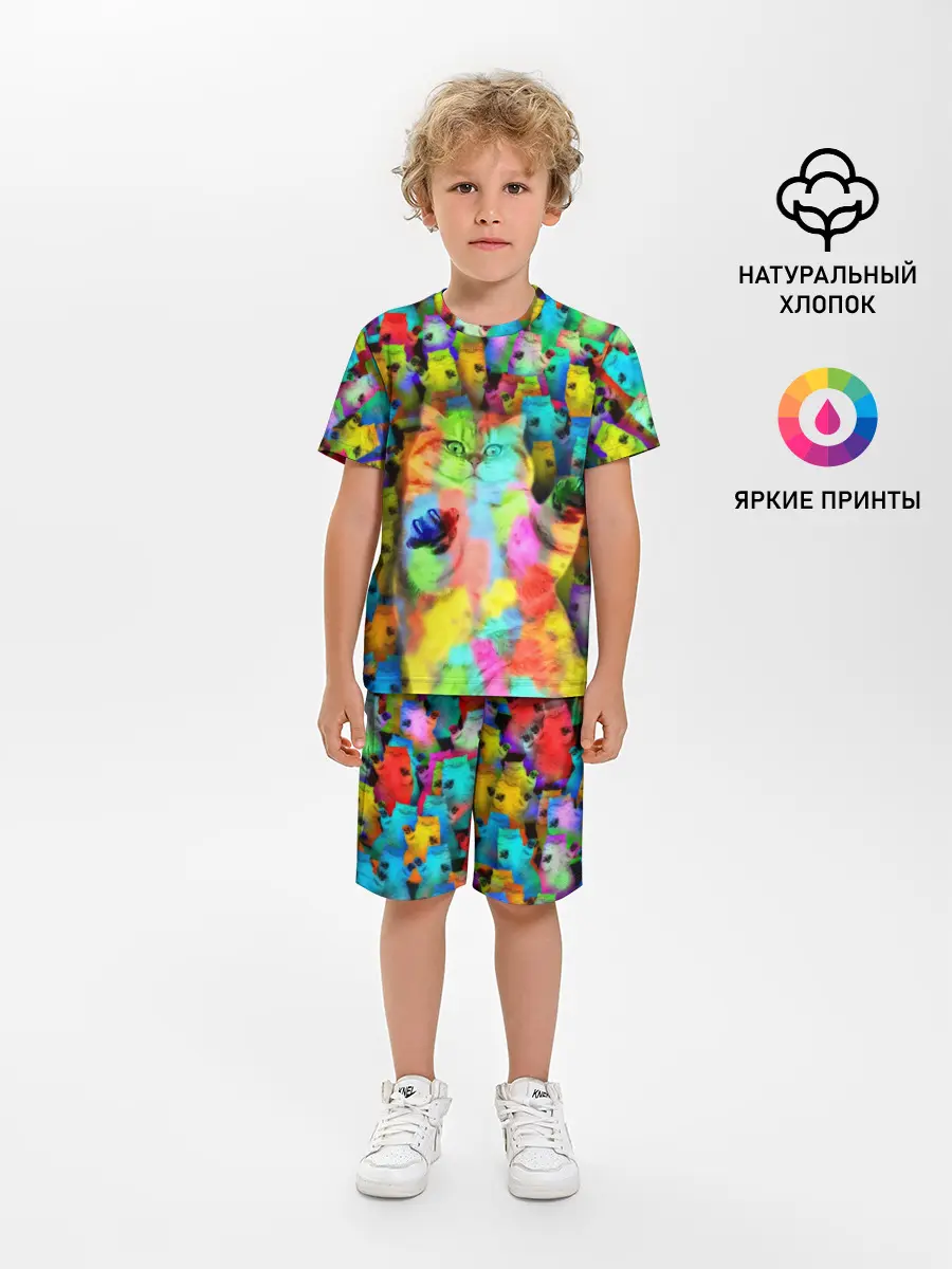 Детская пижама с шортами / Котики на дискотеке