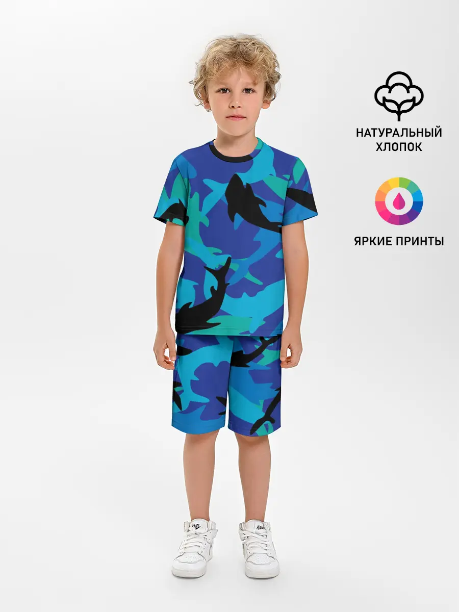 Детская пижама с шортами / Акулы паттерн