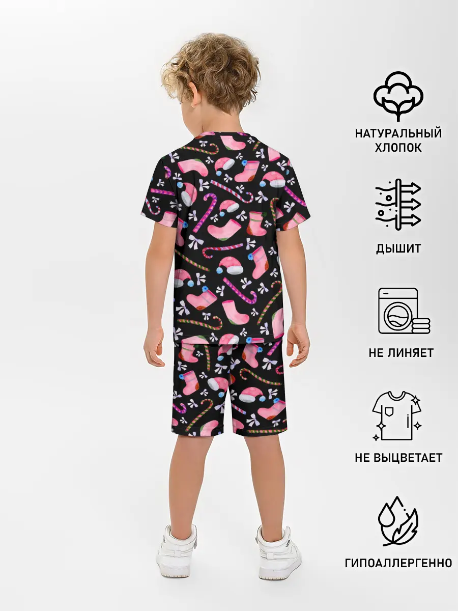 Детская пижама с шортами / Новогодняя ночь, акварельный узор