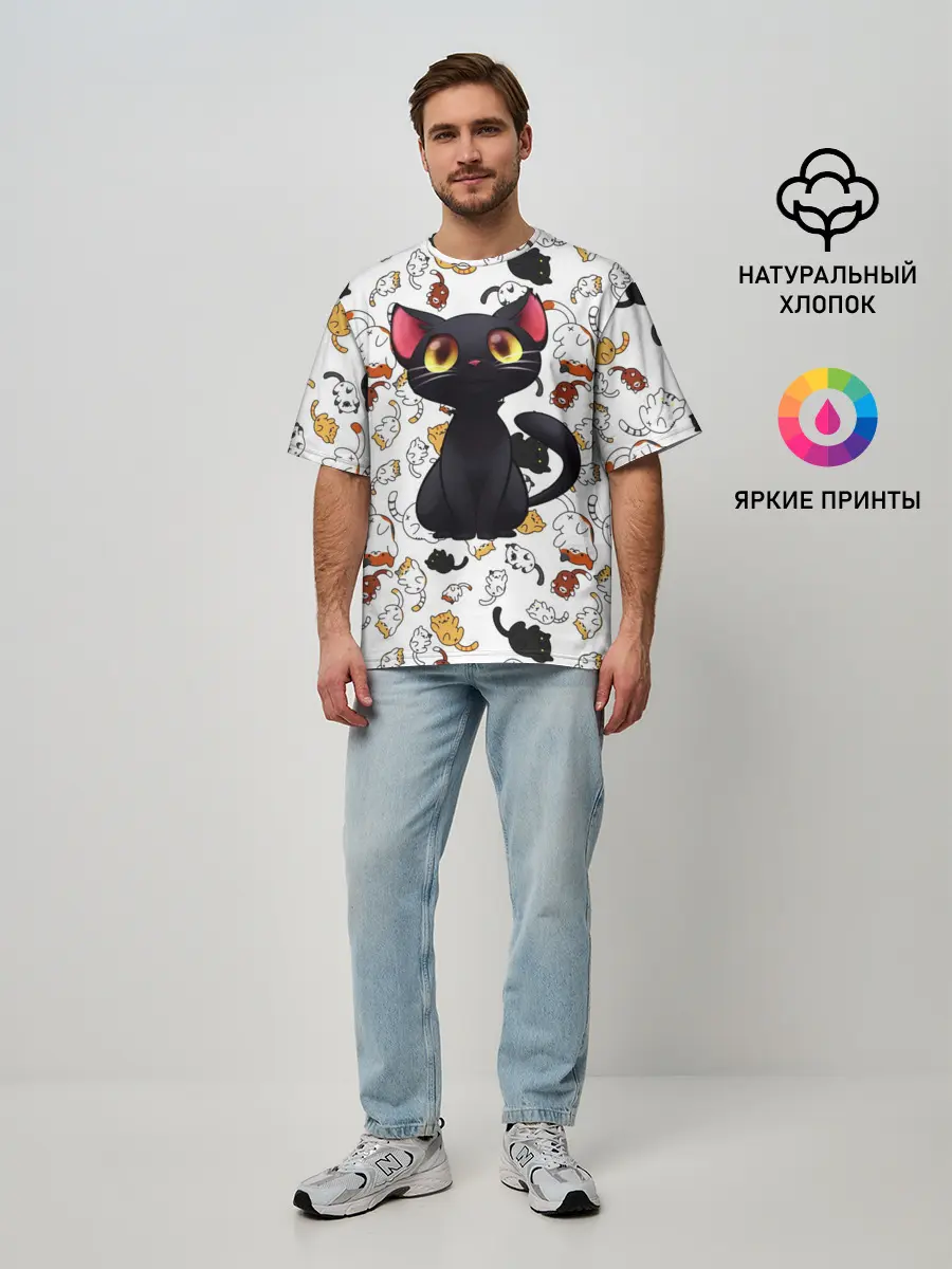Мужская футболка оверсайз / Котэ | Котята
