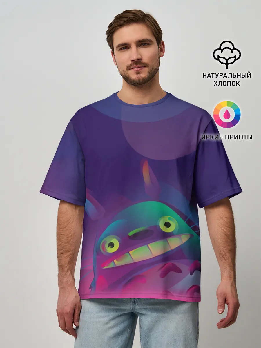 Мужская футболка оверсайз / Тоторо выглядывает