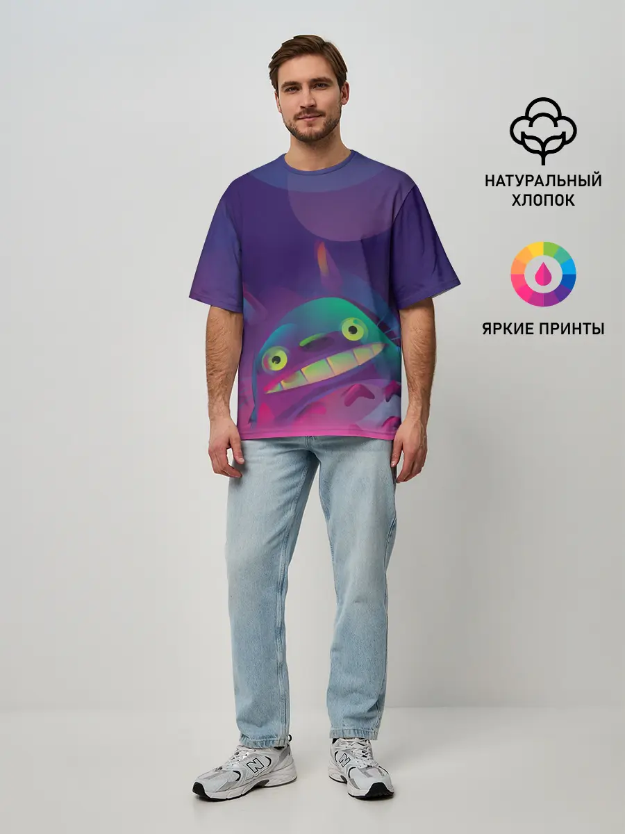 Мужская футболка оверсайз / Тоторо выглядывает