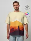 Мужская футболка оверсайз / Горы закат пейзаж лиса арт