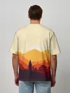 Мужская футболка оверсайз / Горы закат пейзаж лиса арт