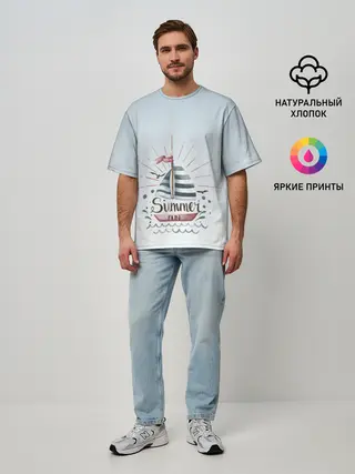 Мужская футболка оверсайз / кораблик лето
