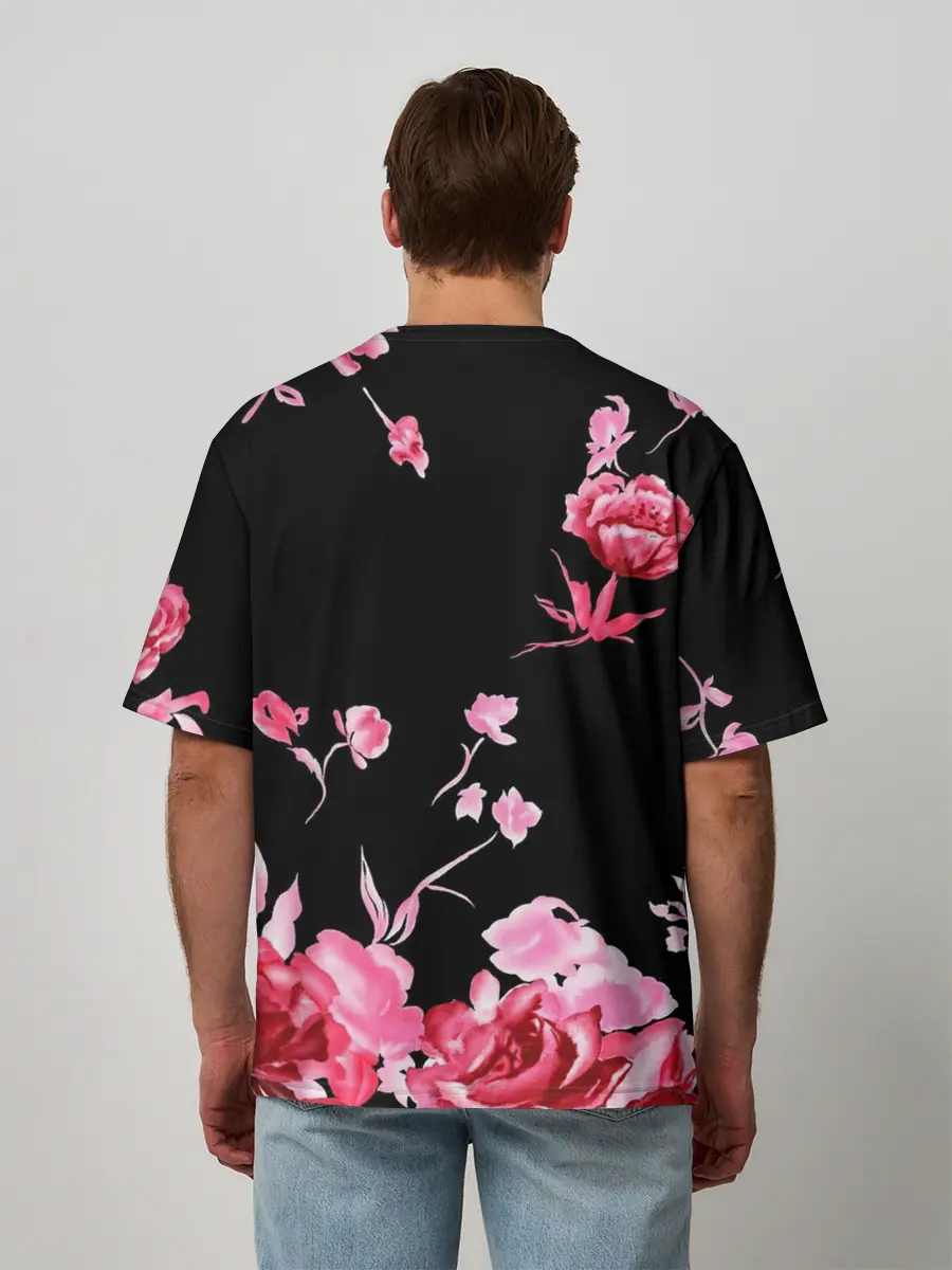 Мужская футболка оверсайз / Яркие розы