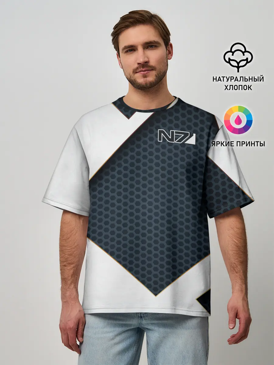 Мужская футболка оверсайз / Mass Effect N7