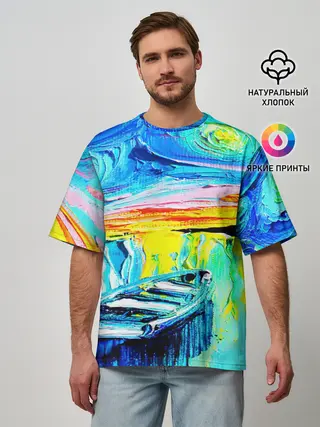 Мужская футболка оверсайз / НОЧНОЙ ПРИЧАЛ ВАНГОГ