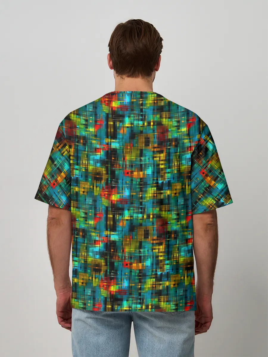 Мужская футболка оверсайз / Разноцветные штрихи на бирюзе