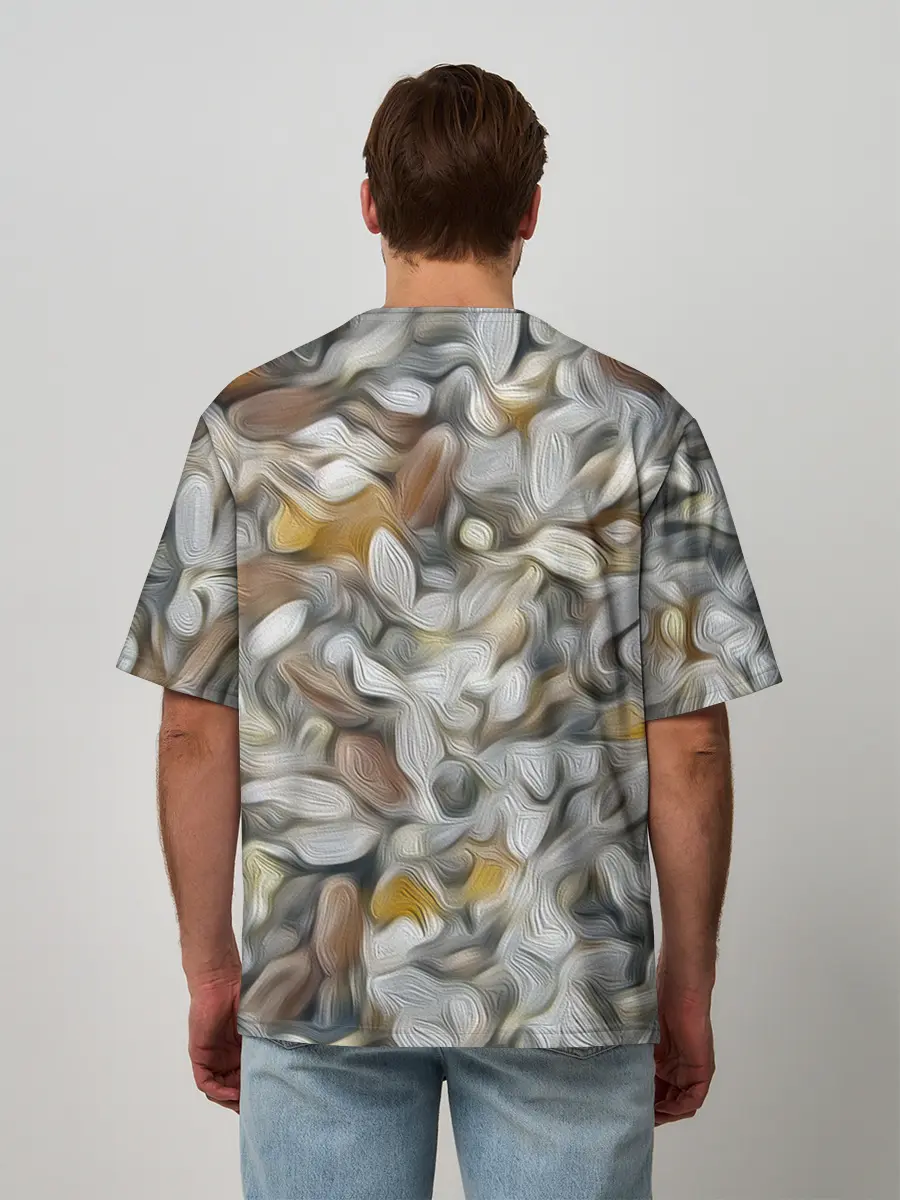 Мужская футболка оверсайз / желто-серый каменный узор