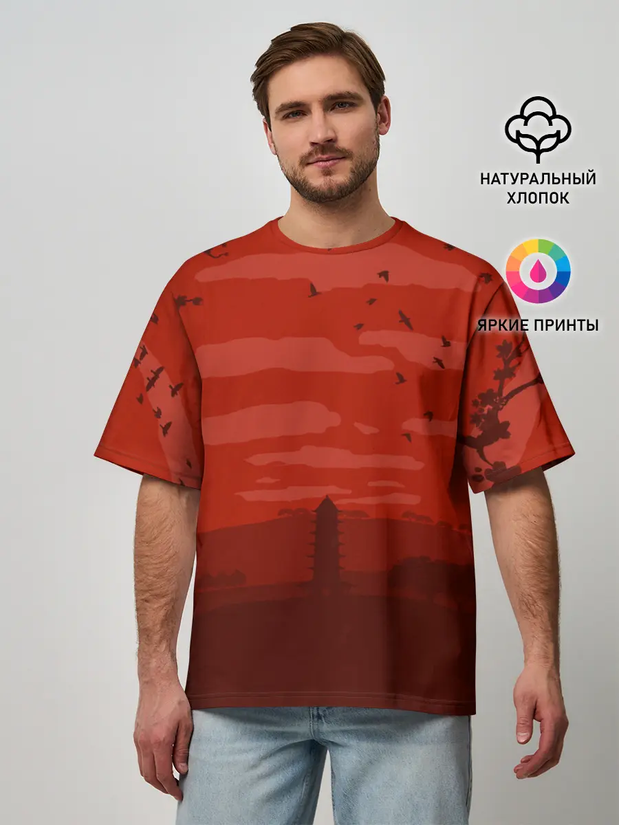 Мужская футболка оверсайз / Сакура