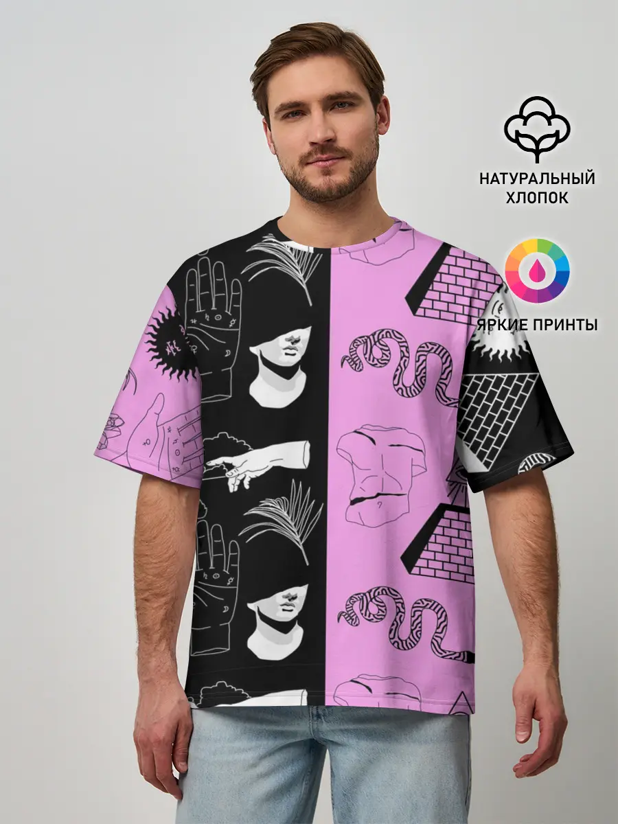 Мужская футболка оверсайз / руки, статуи