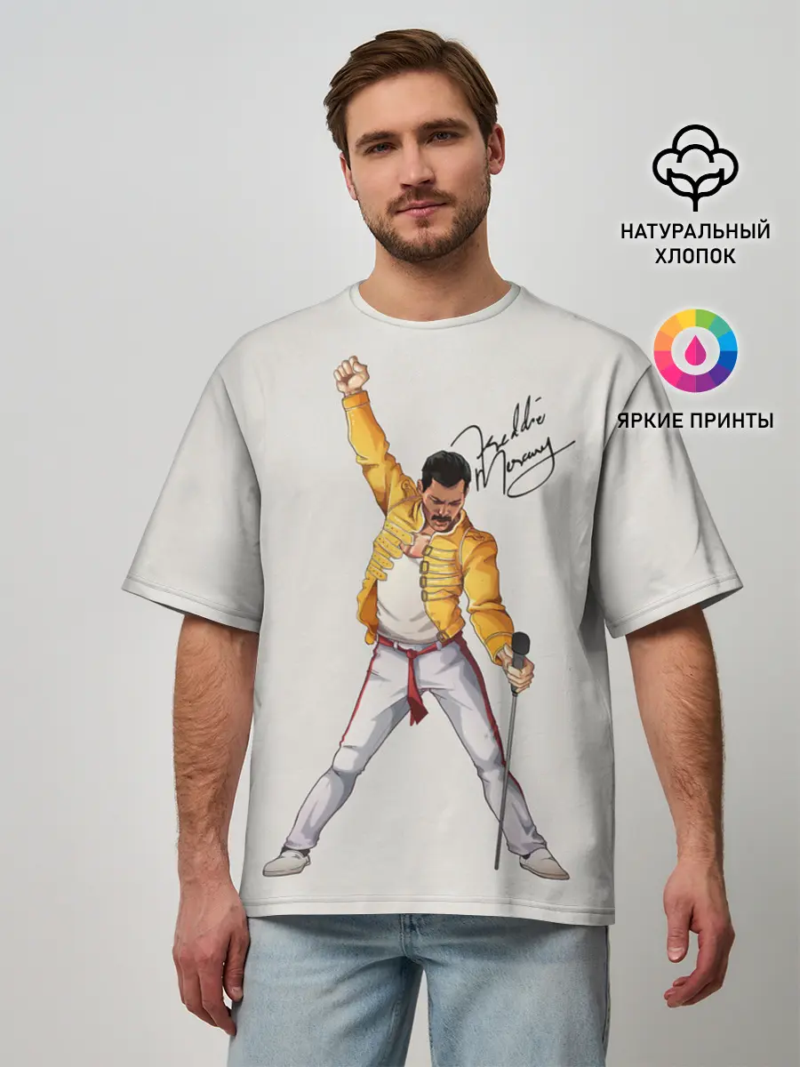 Мужская футболка оверсайз / Фредди Меркьюри автограф