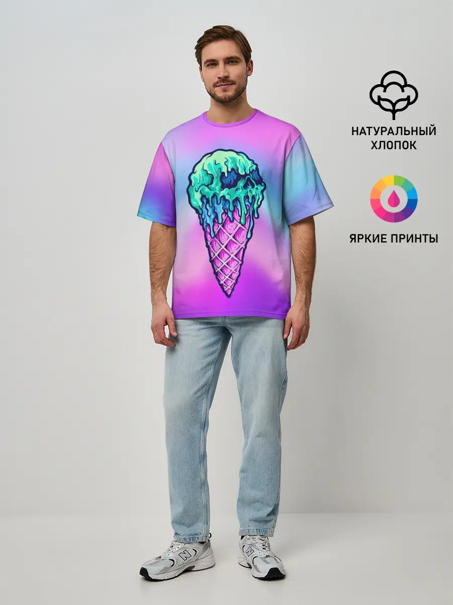Мужская футболка оверсайз / Мороженое | Ice Scream | Череп