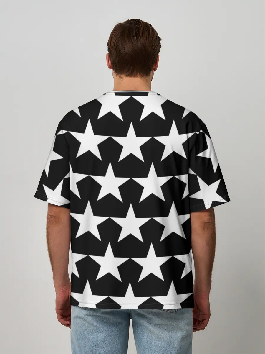 Мужская футболка оверсайз / Белые звёзды на чёрном фоне 2