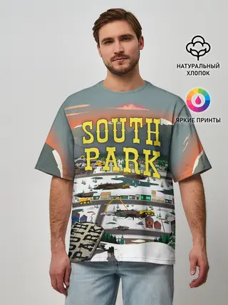 Мужская футболка оверсайз / Южный Парк разрушенный город